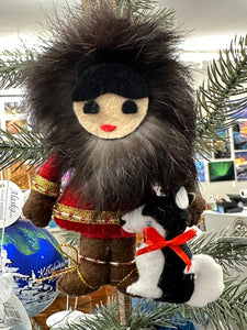 FUR ESKIMO BOY WITH DOG ORNAMENT