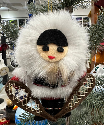 FUR ESKIMO WITH SNOWSHOES ORNAMENT