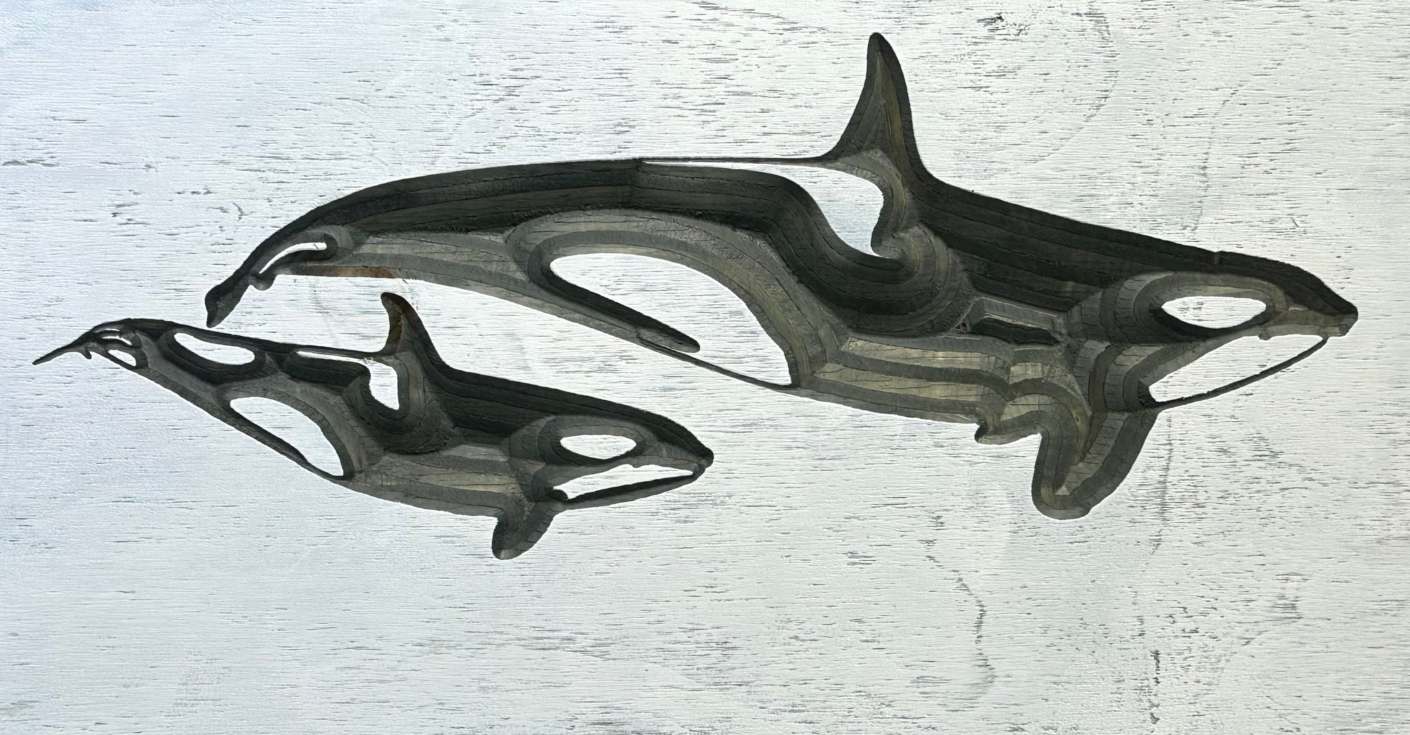 MOTHER AND CALF ORCAS BLACK AND WHITE 10 X 18