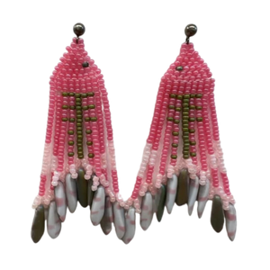 FISH TRIANGLE FRINGE EARRINGS PINK GREEN