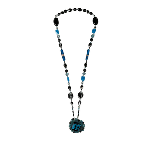 MASK HOLDER NECKLACE WITH POINT BLACK TEAL BEADS