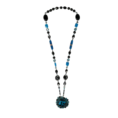 MASK HOLDER NECKLACE WITH POINT BLACK TEAL BEADS