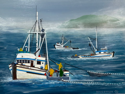 PURSE SEINERS AT HOLE IN THE WALL ORIGINAL ACRYLIC