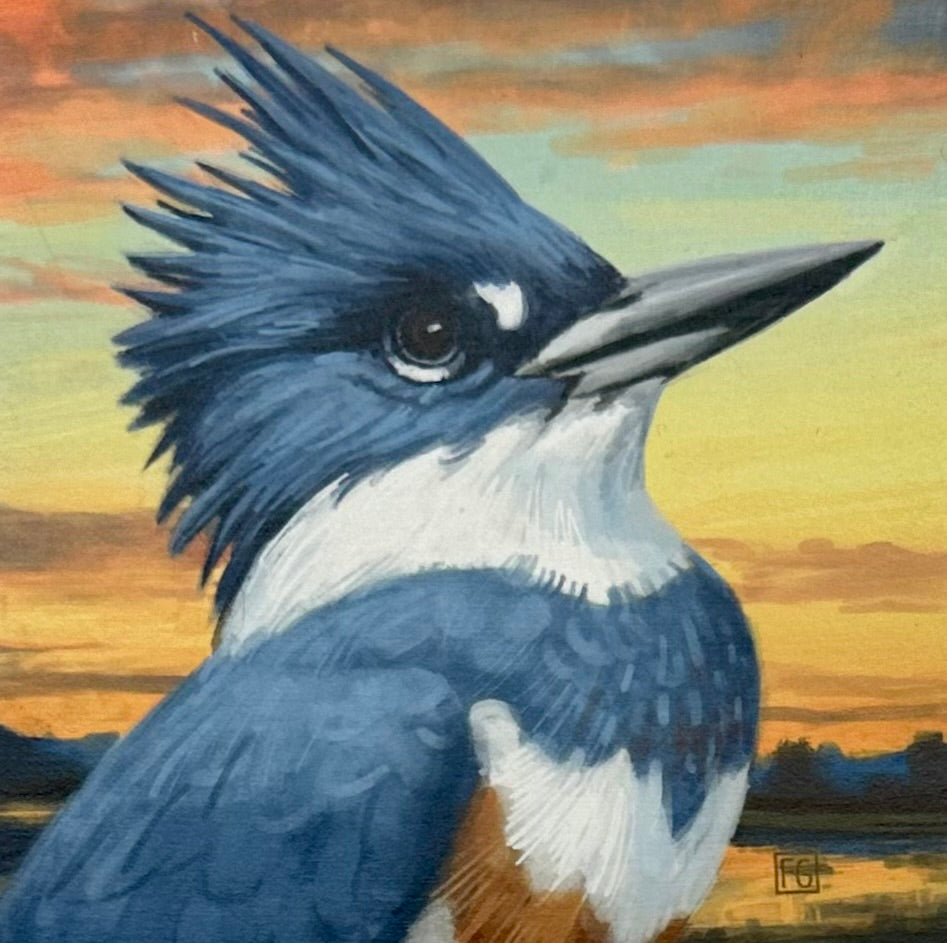 BELTED KINGFISHER 3.5 X 3.5 INCH BLOCK