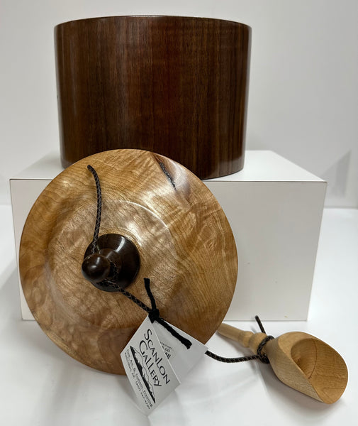 CANISTER WITH SCOOP BLACK WALNUT MAPLE WOOD